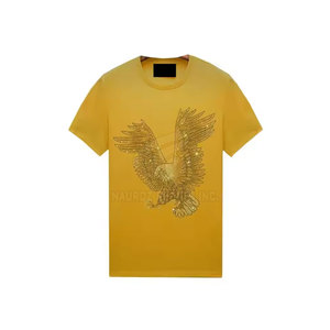 Camiseta de hombre 100% algodón al por mayor con cuello redondo logotipo OEM personalizado y diseño de diamantes de imitación - Product Image 1