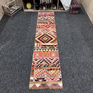 Tapis vintage 2,2 x 10 pieds, petit tapis turc, tapis patchwork orange arc-en-ciel - Product Image 1