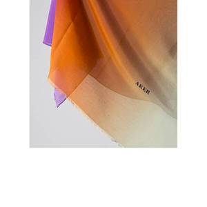 Ensemble de foulards de mode violet et orange en soie et coton, châle dégradé avec pompons - Product Image 3
