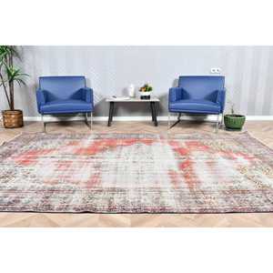Turkish Vintage <b>Wool</b> Rug 6.6x10 ft Large Rug <b>Red</b> White Floral Patchwork Latex Backing - Product Image 1