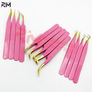Pinzas para extensión de pestañas RMI, Punta dorada/polvo Rosa recubierto de Color, juego de 13 puntos diferentes, juego de pinzas para extensión de pestañas - Product Image 4