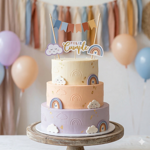 Juego de 4 Adornos de Madera Reutilizables para Pastel de Cumpleaños, Diseño Boho de Nubes y Arcoíris, Decoración Pastel para Mayores de 14 Años - Product Image 2