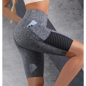 Women's Seamless Gym Workout Shorts High Waist Butt Lift Yoga <b>Leggings</b> with Mesh Pockets Stretchy <b>Slim</b> Leg Casual Style - Product Image 4