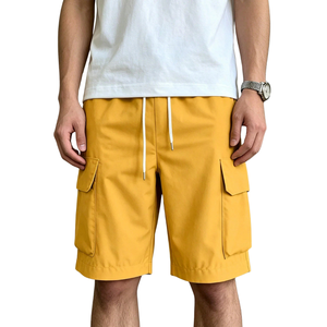 Mens <b>Lightweight</b> Woven 100% Cotton <b>Cargo</b> Bermuda <b>Shorts</b> Front Elastic Drawstring Waist Multiple Pocket Casual Outdoor Summer - Product Image 1