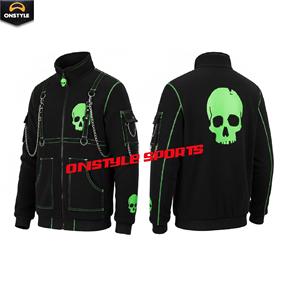 Sweat à capuche zippé en molleton personnalisé pour homme, service ODM, 100% coton, style streetwear punk avec chaînes métalliques et poches cargo - Product Image 1