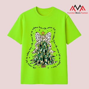 Camiseta Verde Lima de Cuello Redondo, Estilo Casual/Streetwear/Playa, Impresión Digital Ecológica, Vietnamita, Corta, Regular, Navidad - Product Image 5