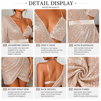 Robe de soirée asymétrique à sequins pour femme, coupe mini, col en V profond, découpes, froncée, style portefeuille, OEM ODM