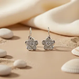 Pendientes de Plata 925 con Diseño Floral y Cristales de Circonita, Elegantes Joyas de Cristal para Mujer, Regalo - Product Image 1