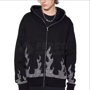 Sudadera con capucha de algodón 100% de color sólido con estampado de logotipo personalizado para hombre con detalle de diamantes de imitación chaqueta con capucha de invierno de nueva apariencia moderna - Product Image 2