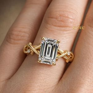 แหวนหมั้นเพชรเม็ดเดี่ยวทรงเหลี่ยมมรกตทองคำ 18K แหวนเพชรลายอินฟินิตี้ แหวนเพชรเพาะเลี้ยงในห้องปฏิบัติการ เครื่องประดับเจ้าสาวสุดหรู - Product Image 5