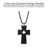 Pendentif en pierre de lave noire à technologie quantique japonaise personnalisée Hoonni, croix d'amour avec cordon