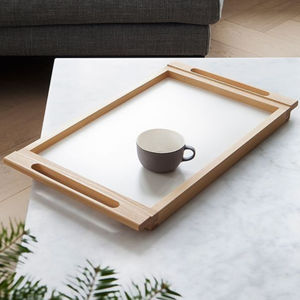 Plateau en bois massif naturel avec poignée en métal Plateau en bois au design moderne de meilleure qualité Plateau rectangulaire pour le petit déjeuner - Product Image 5