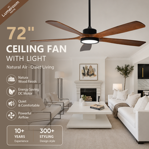 72 Inch Modern Solid Wood <b>Ceiling</b> Fan with <b>Light</b> DC Motor <b>Remote</b> <b>Control</b> Dimmable LED Quiet <b>Ceiling</b> Fan for Living Room - Product Image 1