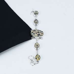 Pulsera de jaspe dálmata natural, pulsera de plata de ley 925, pulsera de jaspe dálmata de regalo para ella, pulsera de piedras preciosas - Product Image 1