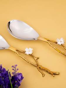 Juego de Cubiertos de Acero Inoxidable Ecológicos, Cuchara de Metal Plateado Espejado, Utensilios para Preparar Ensaladas, Pulido por el Fabricante - Product Image 2