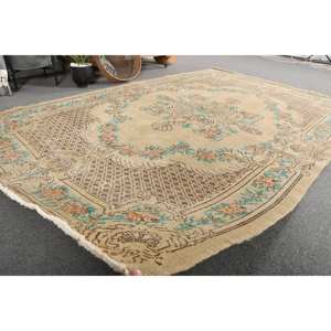 Tapis turc vintage, respectueux de l'environnement, en latex beige brun, laine, tissage plat, motif patchwork, traditionnel, 5,2 x 7,9 pieds, salon, couloir - Product Image 5