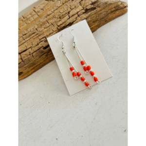 Navajo Handmade Orange <b>Opal</b> (Man-Made) & Sterling Silver Drop Dangle <b>Earrings</b> - Product Image 3