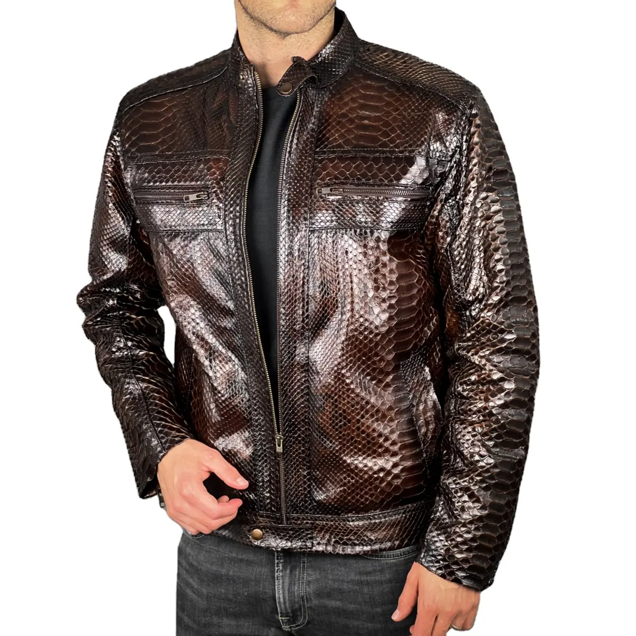 Veste en cuir véritable peau de mouton peau de serpent en relief Texture peau de serpent veste en cuir de luxe mode 2022 2023 mode