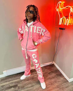 Ensemble de survêtement pour homme, hiver, uni, épais, avec surpiqûres contrastées, haute qualité, 2 pièces, style vintage, à capuche - Product Image 1