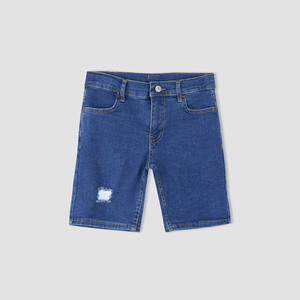 Shorts cargo en coton utilitaire tendance avec poches zippées, Bermuda en jean bleu pour enfants garçons - Product Image 1