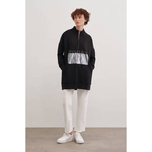 เสื้อถักซิปสีดำสไตล์วินเทจสำหรับผู้หญิง-ทรงหลวมแขนสั้น - Product Image 2
