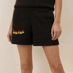 Shorts hip hop pour femmes 100% coton personnalisé 3D bouffée imprimé logo streatwear respirant couleur noire unie shorts pour femmes - Product Image 6