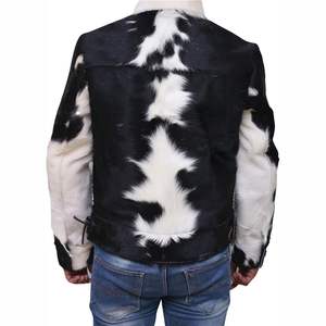 Veste en cuir de vachette premium pour homme 2026, imprimé vache noir et blanc, fermeture éclair - Product Image 2