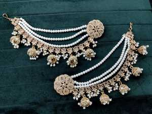 Gran oferta, accesorios de lujo hechos a mano para mujer, par de Jhumka Chapado en sombra con cadena de oreja pendientes trenzados - Product Image 2