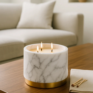 New Design Natural <b>Marble</b> <b>Candle</b> Jar Empty Gold Rim Base Factory Direct Handmade Custom Size Home Decoration Heat Resistant - Product Image 5