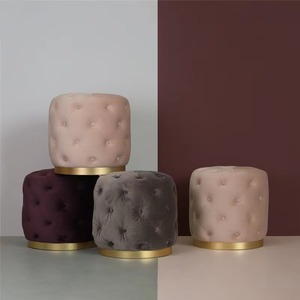 Asiento de terciopelo tapizado moderno con mechones, taburete alto elegante, decoración de cocina contemporánea otomana - Product Image 3