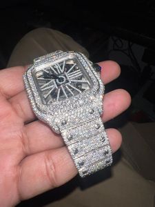 Luxury Men's Mechanical ETA Iced <b>Watch</b> Moissanite Brilliant Diamond Rectangle Stainless Steel Case Movement Stainless Steel Band - Product Image 4