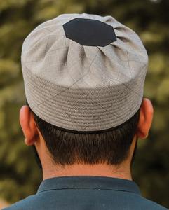 Breathable Lightweight Muslim Men Prayer Cap Light Grey Solid with Black Round Top Jummah Worship Use Waterproof Daily Sports - Product Image 5