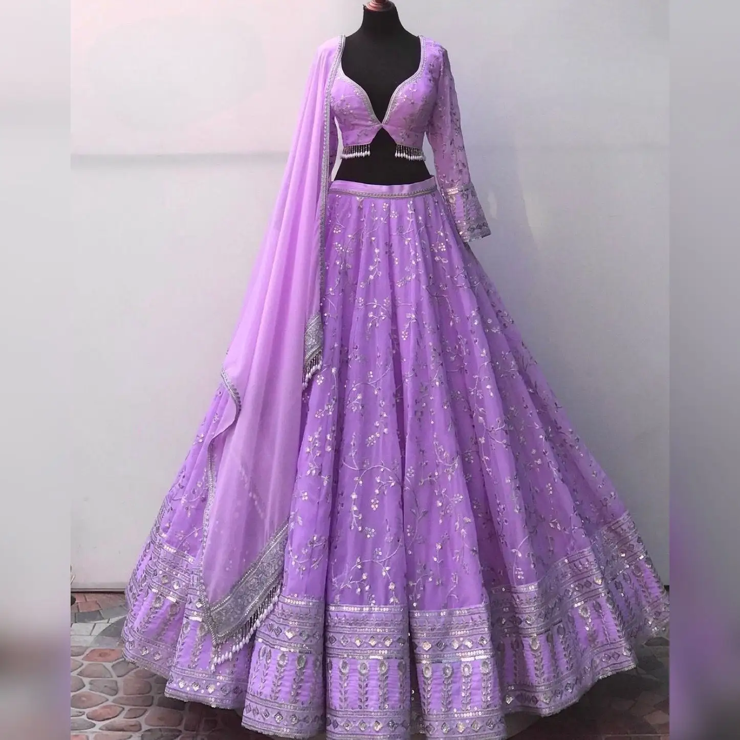 Новый Дизайнер Lehenga -Choli в Новом Модном стиле lehnga Faux gorgette ткань ручной работы оптом