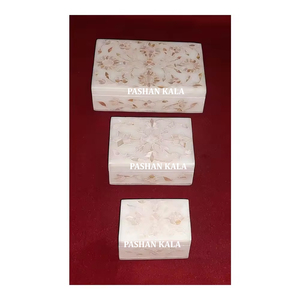 กล่องช็อคโกแลตงานฝังมุกสีขาวสำหรับวัตถุประสงค์ของขวัญหินหินอ่อนสีขาวทรงสี่เหลี่ยมผืนผ้าสวยงามขนาดแตกต่างกัน - Product Image 1