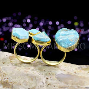 Anillo de dos dedos al por mayor con piedras preciosas turquesa Producto de piedras preciosas sueltas elegantes - Product Image 2