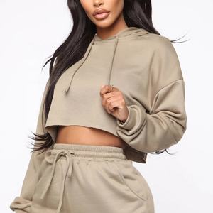 ชุดเซ็ทเสื้อฮู้ดครอปท็อปและกางเกงขายาวผ้าฝ้ายแท้ 100% สำหรับผู้หญิง สวมใส่สบาย ระบายอากาศได้ดี เหมาะสำหรับออกกำลังกายในฤดูใบไม้ผลิ - Product Image 2