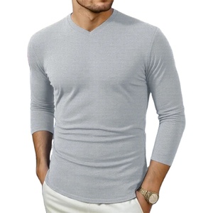 เสื้อยืดคอวีแขนยาวคอวีสีทึบแนวธุรกิจลำลองสำหรับผู้ชายเสื้ออเนกประสงค์แฟชั่นใส่สบายสำหรับฤดูใบไม้ร่วงและฤดูหนาว - Product Image 5