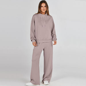 Conjunto Deportivo Personalizado de 2 Piezas para Mujer en Spandex/Algodón con Sudadera con Cordón y Pantalones Deportivos de Pierna Ancha con Bordado - Product Image 5