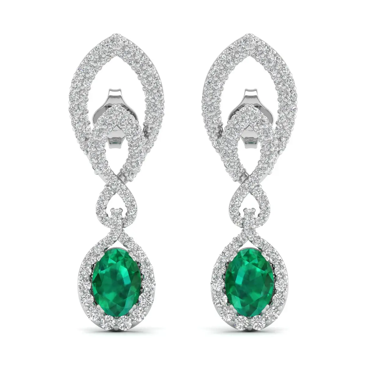 REYES Luxury Elegance Premium Quality 14K Gold Diamond Drop Earrings Graceful Oval Cut 2.3 Carat Emerald Gemstone Jewelry