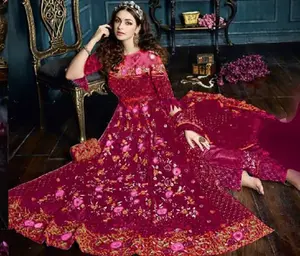 पारंपरिक जातीय भारतीय पाकिस्तानी लहंगा और दुपट्टा सेट नेट कढ़ाई सीक्वेंस वर्क के साथ फुल सिलाई पार्टी वियर ड्रेस