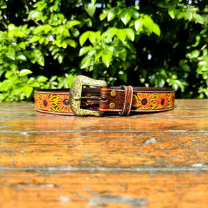 Ceinture Western en Cuir de Vachette Véritable Faite Main avec Logo Personnalisé et Motif Floral Paisley – Taille Personnalisée 32 à 48 Pouces – Idéale pour les Fêtes - Product Image 3