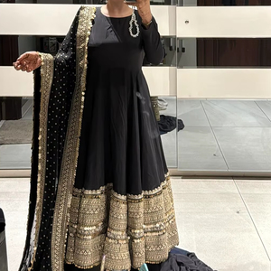 Unity Luxure Womens <b>Black</b> Embroidered Anarkali Suit <b>One</b> Set with Dupatta Long Ankle Length Luxury Festive & Wedding Wear - Product Image 1