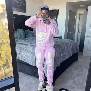 Ensembles de survêtements de haute qualité 350 g/m² pour hommes personnalisés, sweat à capuche à impression bouffante, survêtement avec logo, vêtements d'hiver respirants de grande taille, vente en gros - Product Image 4