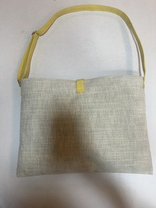 Laminated Woven Shoulder <b>Bag</b> <b>Medium</b> <b>Size</b> Casual Button Closure Daily Use Yellow Strap - Product Image 2
