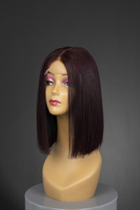 Blunt Cut <b>Wigs</b> Human Hair Transparent Extension Silky Bone Straight Dye Color - Product Image 2