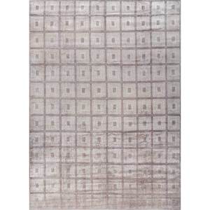 Tapis Aalam noués à la main en laine et soie, gris et noir, motif géométrique abstrait pour la maison, le couloir, le salon, pour adolescents - Pae-6172 - Product Image 1