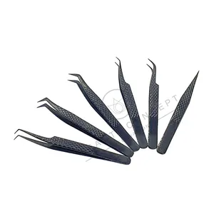 Wholesale Private Label Plasma Black 90 45 35 Degree Eyelash Volume Lash Tweezers with Micro Fiber Tips and Logo