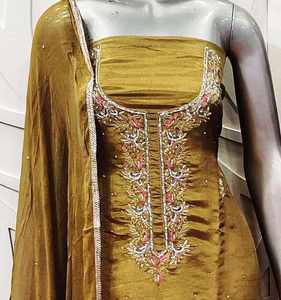 Best Quality Unstitched Hand Embroidered Beautiful Premium <b>Out</b> Fit Suits Indian Fashion Forward Traditional Salwar Kameez - Product Image 3