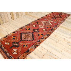 3.6x12.9 ft Vintage Turkish Rug, <b>Runner</b> Rug, <b>Red</b> Wool Rug - Product Image 1