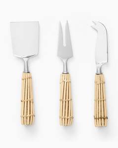 Ustensiles à fromage en acier inoxydable de cuisine, best-seller 2025, avec manche en osier et outils à fromage en acier inoxydable plaqué or - Product Image 4